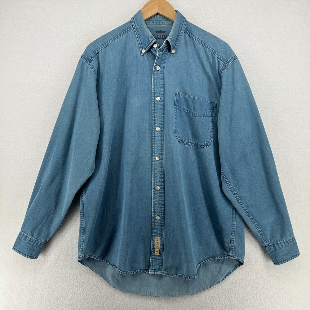 EAST ISLAND Shirt Men S Indigo Blues Denim Button Up Long Sleeve Cotton Blue VTG
